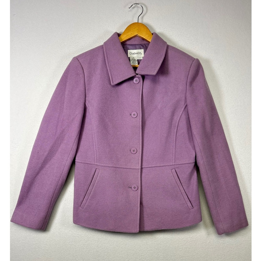 Classic Preppy Chadwicks Womens 8P Purple Wool Blend Collared Button Car Coat